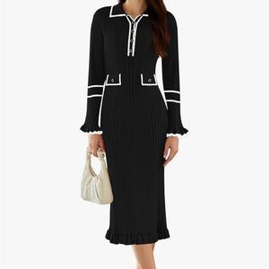 Pink Queen Women's V Neck Bodycon Sweater Dress